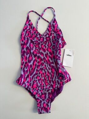 Nike Girls Wild Lace Up One Piece Swimsuits - Vivid Purple Size M